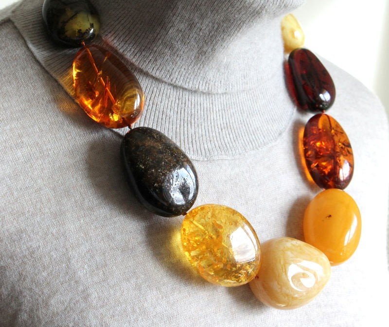 Multicolor large amber necklace N75