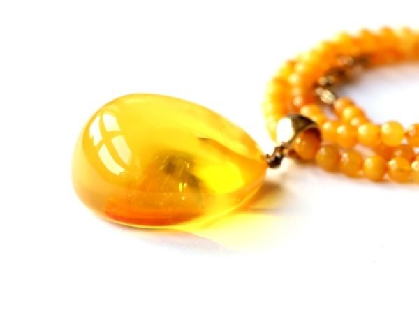 Yellow amber pendant with amber chain from natural Baltic amber N184 - Image 4