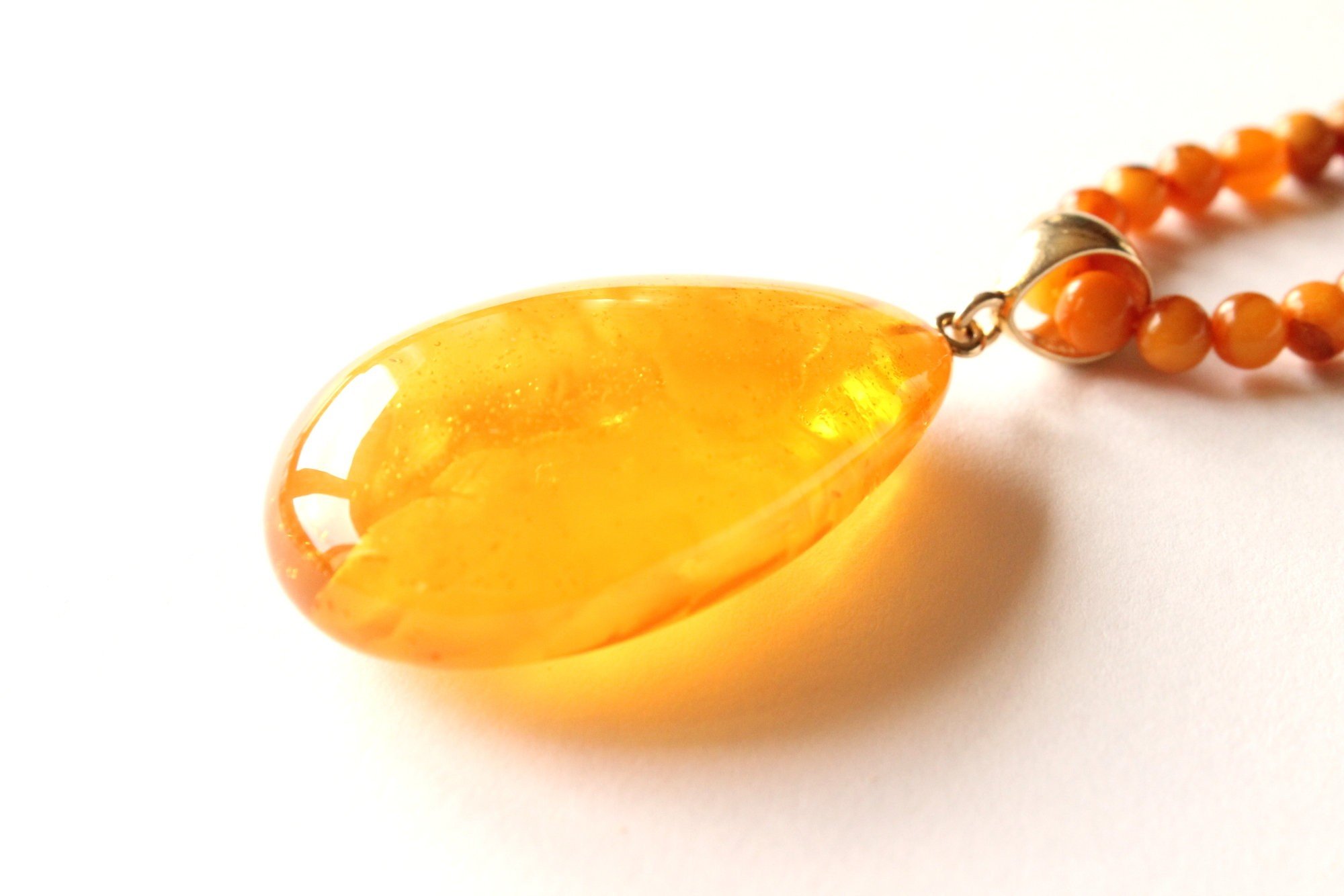 Butterscotch amber pendant with round amber beads chain N240 - Image 3