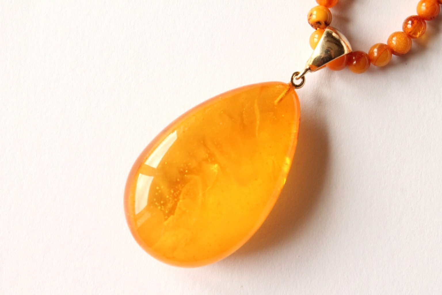 Butterscotch amber pendant with round amber beads chain N240 - Image 5