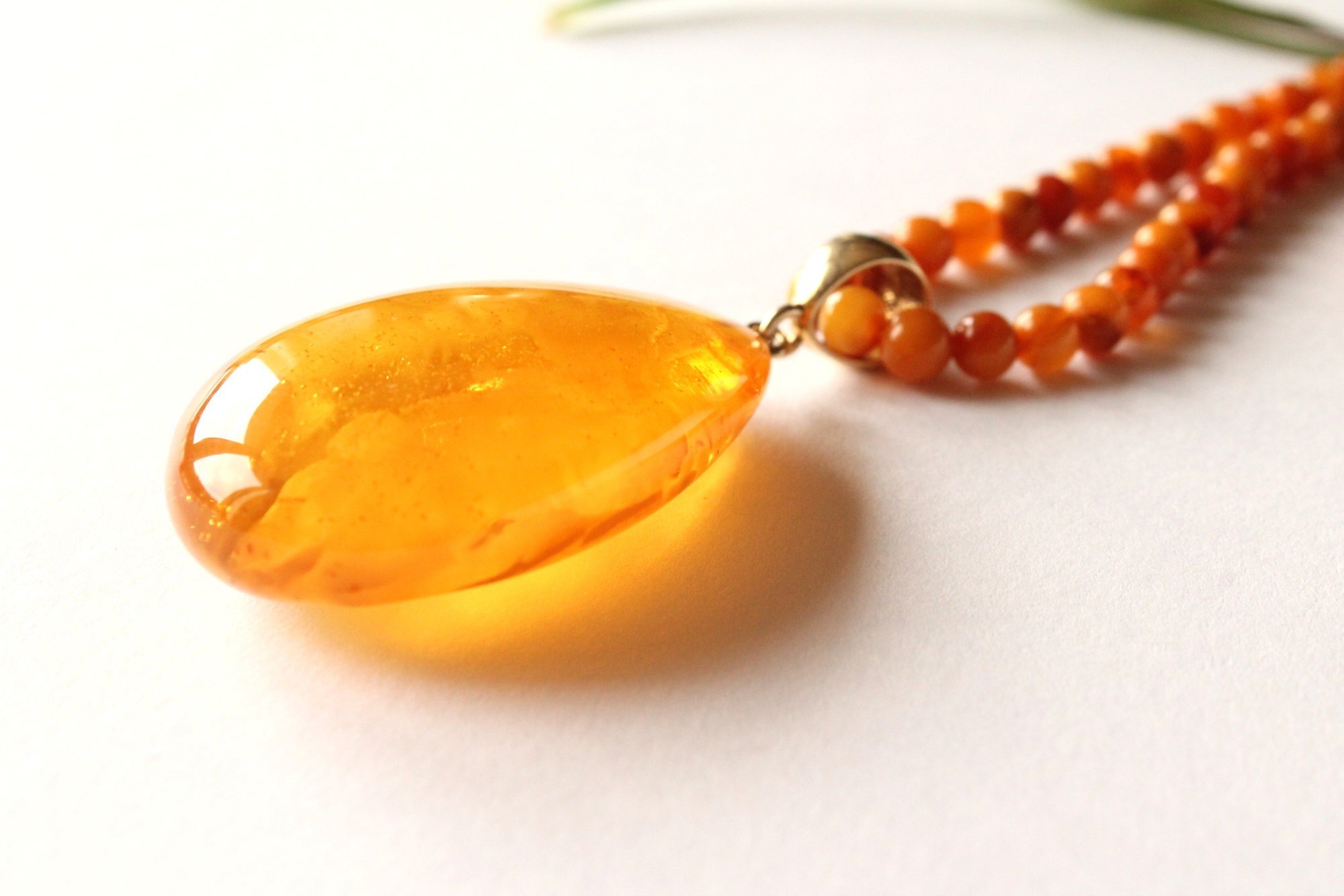 Butterscotch amber pendant with round amber beads chain N240 - Image 8