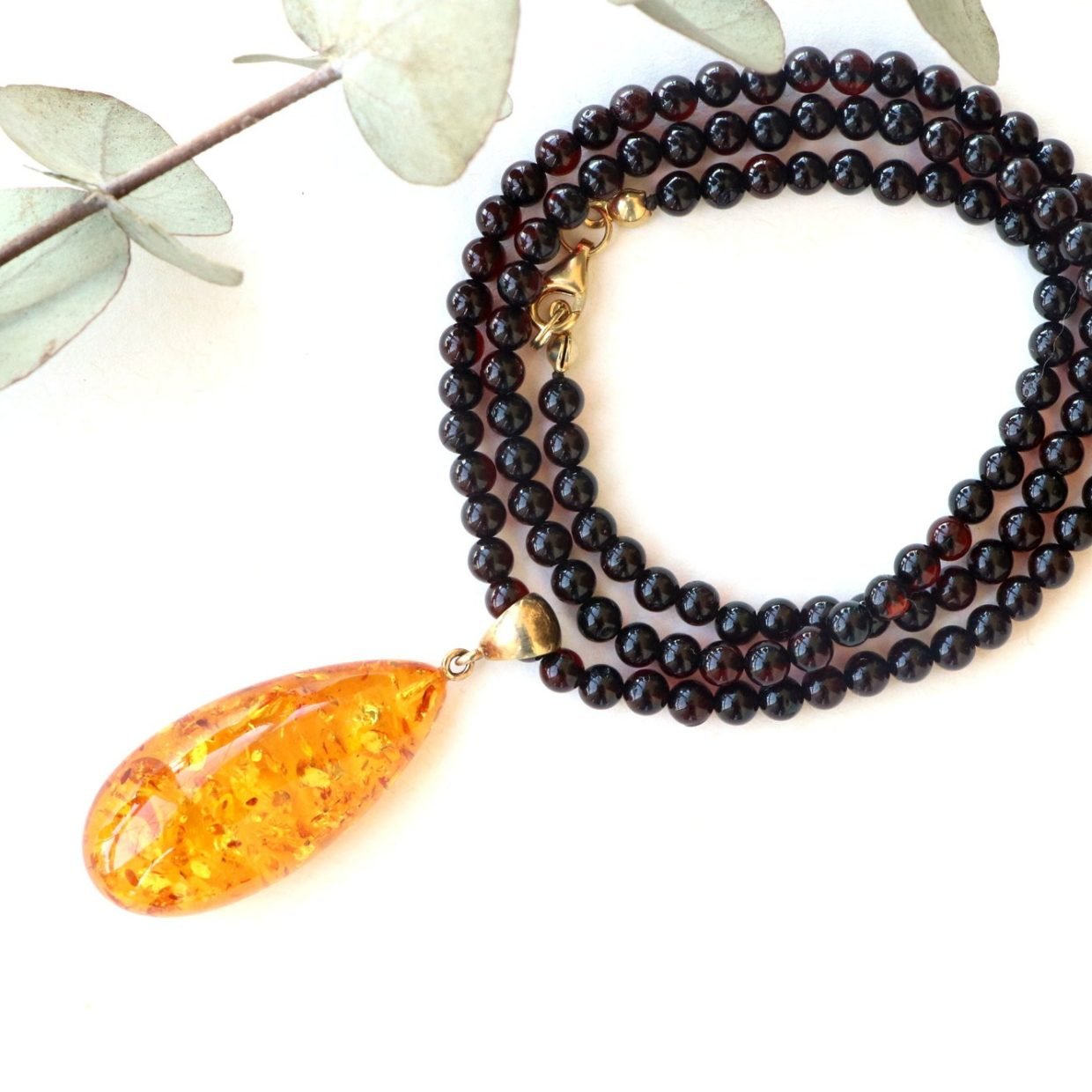 Honey and cherry color amber necklace with pendant N121 - Image 7