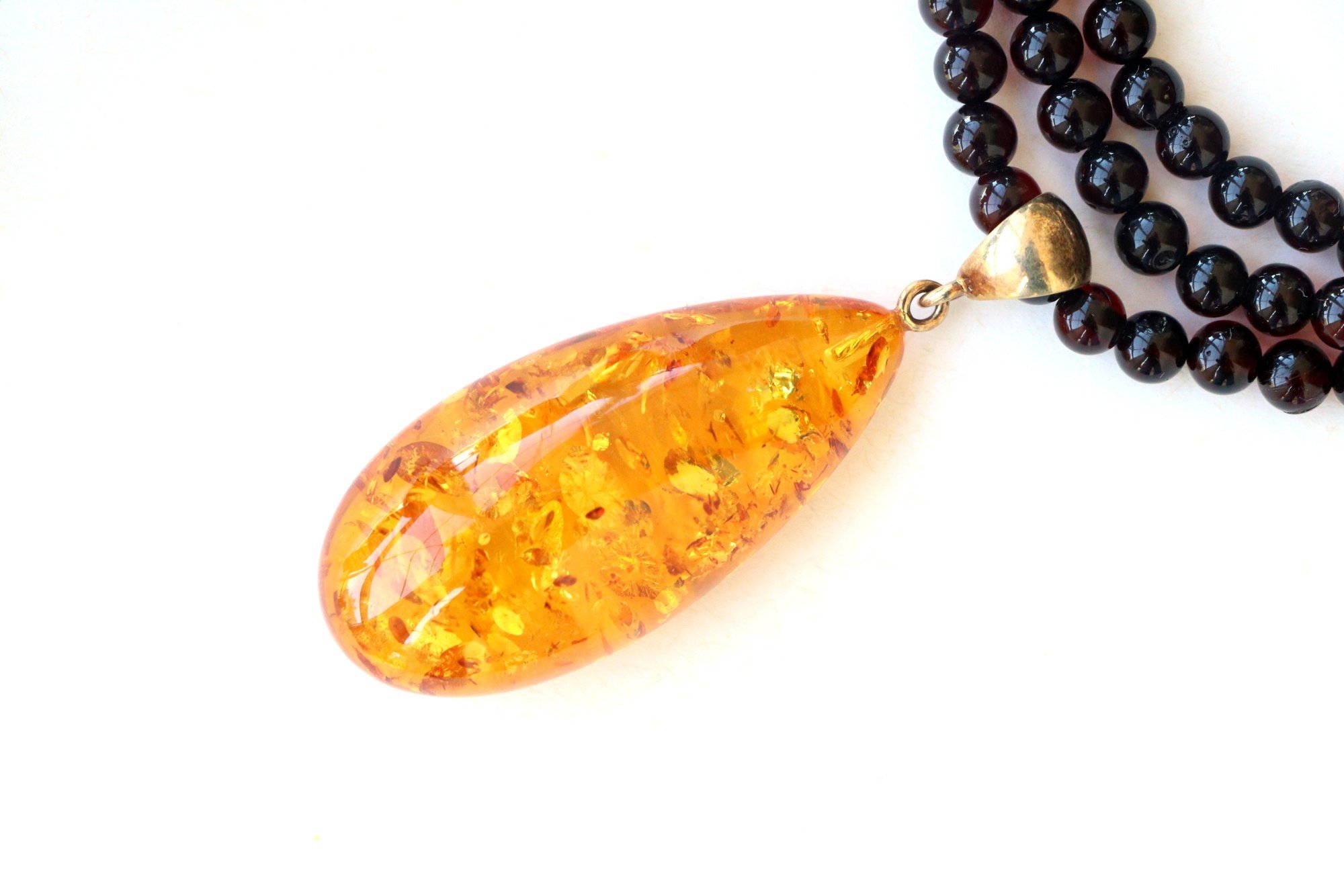 Honey and cherry color amber necklace with pendant N121 - Image 8