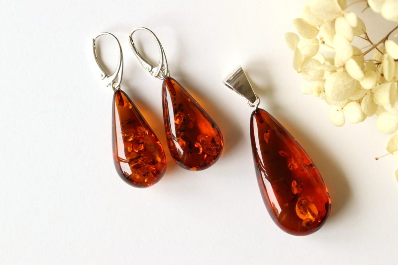 Cognac color natural Baltic amber set with sterling silver SET11 - Image 2