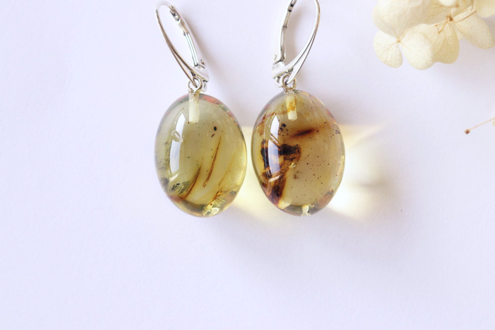 Oval shape clear Baltic amber earrings E379 - Image 2