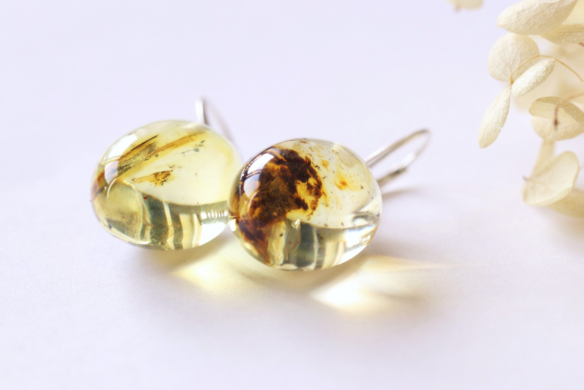 Oval shape clear Baltic amber earrings E379 - Image 3