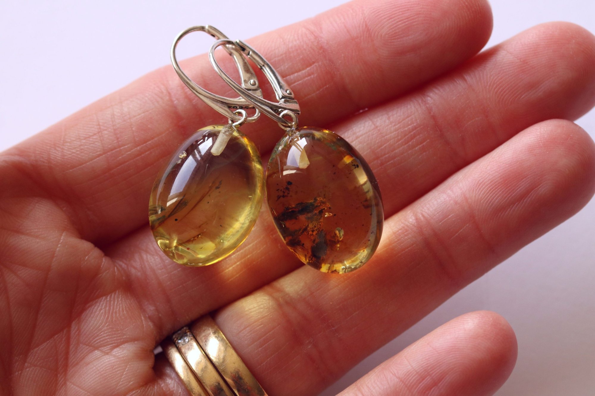 Oval shape clear Baltic amber earrings E379 - Image 4